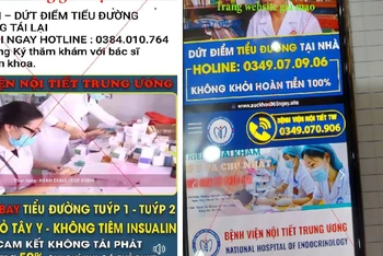 Các website giả mạo Bệnh viện Nội tiết Trung ương cam kết chữa được bệnh tiểu đường. 
