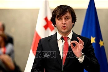 Chủ tịch đảng cầm quyền Giấc mơ Gruzia, ông Irakli Kobakhidze, trong cuộc họp báo ở Tbilisi ngày 31/3/2021. (Ảnh: AFP/TTXVN)