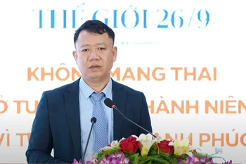 Ông Lê Thanh Dũng, Cục trưởng Cục Dân số, Bộ Y tế phát biểu tại lễ mít-tinh.