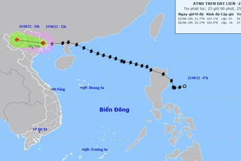 Vị trí và hướng di chuyển của áp thấp nhiệt đới (suy yếu từ bão số 3). (Nguồn: nchmf.gov.vn)