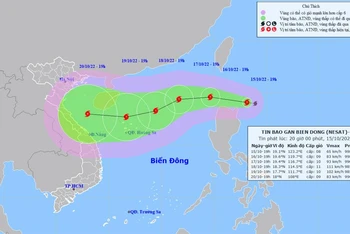 Vị trí và hướng di chuyển của bão gần Biển Đông. (Nguồn: nchmf.gov.vn)