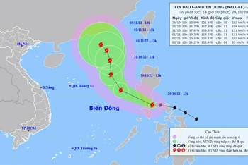 Vị trí và hướng di chuyển của bão Nalgae. (Nguồn: nchmf.gov.vn)