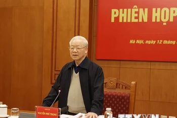 Tổng Bí thư Nguyễn Phú Trọng phát biểu chỉ đạo cuộc họp. (Ảnh: Trí Dũng/TTXVN)