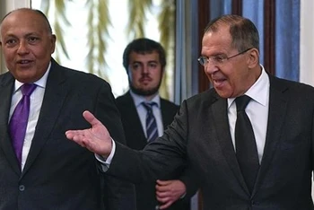 Ngoại trưởng Shoukry và người đồng cấp Nga Sergei Lavrov. (Nguồn: egyptindependent)