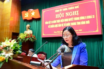Trưởng Ban Dân vận Trung ương Bùi Thị Minh Hoài phát biểu chỉ đạo hội nghị.