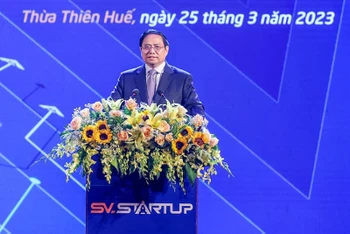 Thủ tướng Phạm Minh Chính phát biểu tại Ngày hội khởi nghiệp quốc gia của học sinh, sinh viên lần thứ V. 