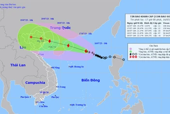 Vị trí và hướng di chuyển của bão số 1. (Nguồn: nchmf.gov.vn)