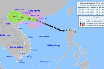 Vị trí và hướng di chuyển của bão số 1. (Nguồn: nchmf.gov.vn)