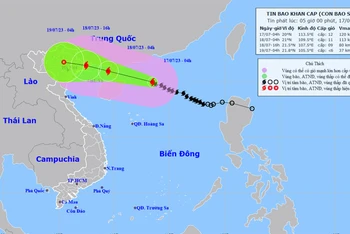 Vị trí và hướng di chuyển của bão số 1. (Nguồn: chmf.gov.vn)