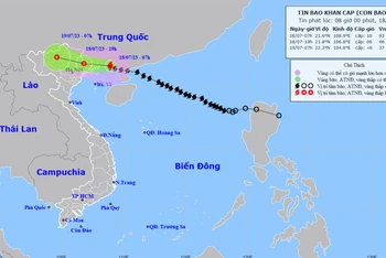 Vị trí và hướng di chuyển của bão số 1. (Nguồn: nchmf.gov.vn)