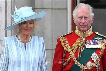 Vua Charles III và Hoàng hậu Camilla tại Cung điện Buckingham, London, Anh. (Ảnh: AFP/TTXVN)