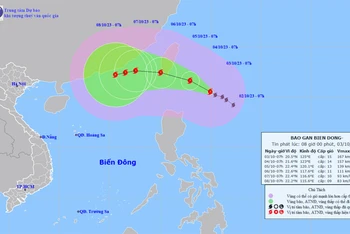 Vị trí và hướng di chuyển của bão Koinu. (Nguồn: nchmf.gov.vn)