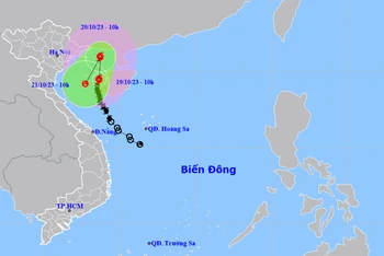 Vị trí và hướng di chuyển của bão số 5 lúc 10 giờ ngày 19/10. (Nguồn: nchmf.gov.vn)