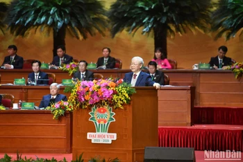 Tổng Bí thư Nguyễn Phú Trọng phát biểu tại Đại hội. (Ảnh: ĐĂNG KHOA)