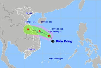 Vị trí và hướng di chuyển của áp thấp nhiệt đới. (Nguồn: nchmf.gov.vn)