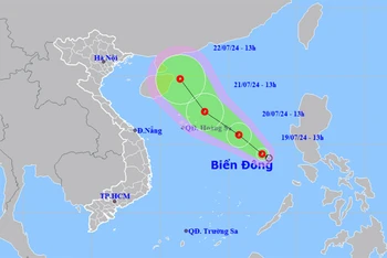 Vị trí và hướng di chuyển của áp thấp nhiệt đới lúc 13 giờ ngày 19/7. (Nguồn: nchmf.gov.vn)