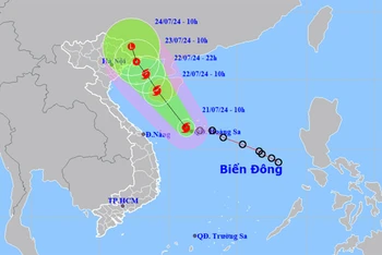 Vị trí và hướng di chuyển của bão số 2 lúc 10 giờ ngày 21/7. (Nguồn: nchmf.gov.vn)