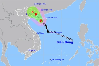 Vị trí và hướng di chuyển của bão số 2. (Nguồn: nchmf.gov.vn)