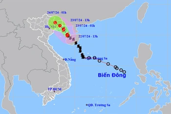 Vị trí và hướng di chuyển của bão số 2. (Nguồn: nchmf.gov.vn)