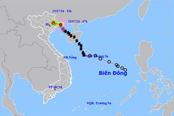 Vị trí và hướng di chuyển của áp thấp nhiệt đới suy yếu từ bão số 2. (Nguồn: nchmf.gov.vn)