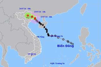 Vị trí và hướng di chuyển của bão số 2. (Nguồn: nchmf.gov.vn)