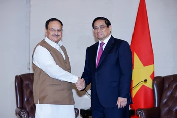 Thủ tướng Phạm Minh Chính tiếp Chủ tịch Đảng BJP Jagat Prakash Nadda.