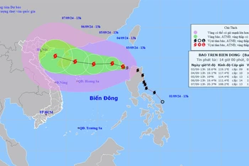 Vị trí và hướng di chuyển của bão số 3. (Nguồn: nchmf.gov.vn)