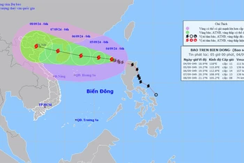 Vị trí và hướng di chuyển của bão số 3. (Nguồn: nchmf.gov.vn)