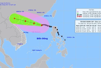 Vị trí và hướng di chuyển của bão số 3. (Nguồn: nchmf.gov.vn)