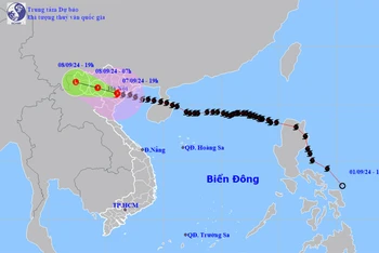 Vị trí và hướng di chuyển của bão số 3. (Nguồn: nchmf.gov.vn)