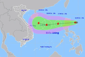 Vị trí và hướng di chuyển của áp thấp nhiệt đới lúc 19 giờ. (Nguồn: nchmf.gov.vn)