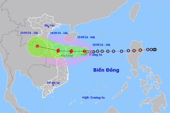 Vị trí và hướng di chuyển của áp thấp nhiệt đới. (Nguồn: nchmf.gov.vn)