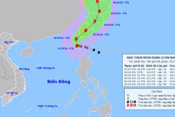 Vị trí và hướng di chuyển của bão số 5. (Nguồn: nchmf.gov.vn)