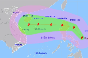 Vị trí và hướng di chuyển của bão TRAMI. (Nguồn: nchmf.gov.vn)