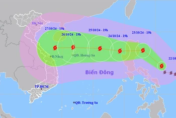 Vị trí và hướng di chuyển của bão Trà Mi. (Nguồn: nchmf.gov.vn)