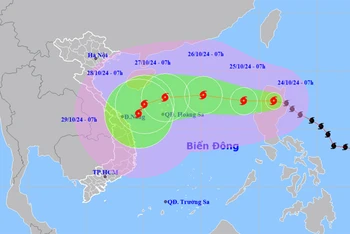 Vị trí và hướng di chuyển của bão Trà Mi. (Nguồn: nchmf.gov.vn)