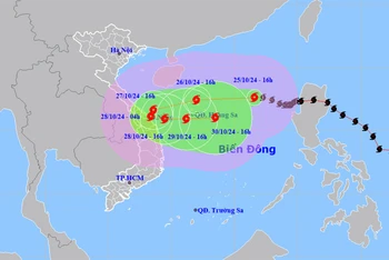 Vị trí và hướng di chuyển của bão số 6. (Nguồn: nchmf.gov.vn)