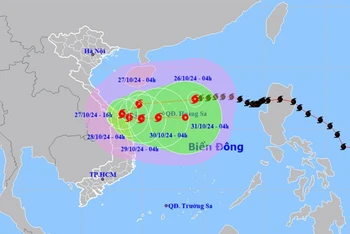 Vị trí và hướng di chuyển của bão số 6. (Nguồn: nchmf.gov.vn)