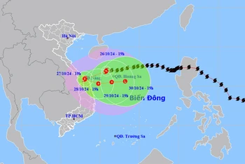 Vị trí và hướng di chuyển của bão số 6. (Nguồn: nchmf.gov.vn)