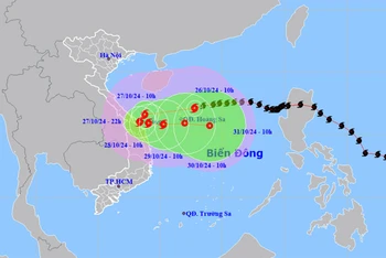 Vị trí và hướng di chuyển của bão số 6. (Nguồn: nchmf.gov.vn)