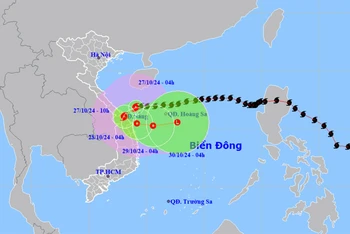 Vị trí và hướng di chuyển của bão số 6. (Nguồn: nchmf.gov.vn)