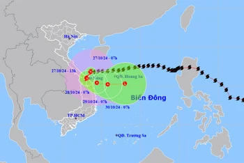 Vị trí và hướng di chuyển của bão số 6. (Nguồn: nchmf.gov.vn)