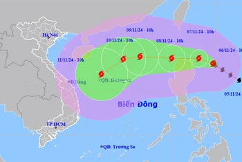 Vị trí và hướng di chuyển của bão Yinxing. (Nguồn: nchmf.gov.vn)