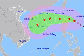 Vị trí và hướng di chuyển của bão Yinxing lúc 13 giờ ngày 6/11. (Nguồn: nchmf.gov.vn)