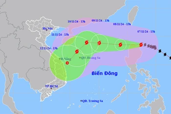 Vị trí và hướng di chuyển của bão Yinxing lúc 13 giờ ngày 7/11. (Nguồn: nchmf.gov.vn)