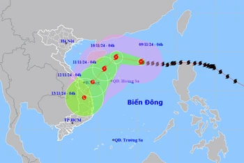 Vị trí và hướng di chuyển của bão số 7. (Nguồn: nchmf.gov.vn)