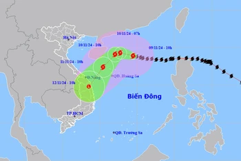 Vị trí và hướng di chuyển của bão số 7 lúc 10 giờ ngày 9/11. (Nguồn: nchmf.gov.vn)