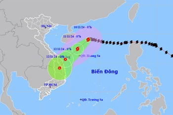 Vị trí và hướng di chuyển của bão số 7 lúc 7 giờ ngày 10/11. (Nguồn: nchmf.gov.vn)