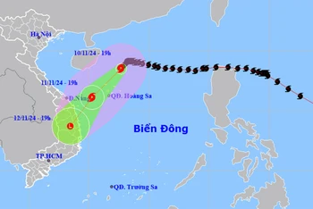 Vị trí và hướng di chuyển của bão số 7 lúc 19 giờ ngày 10/11. (Nguồn: nchmf.gov.vn)