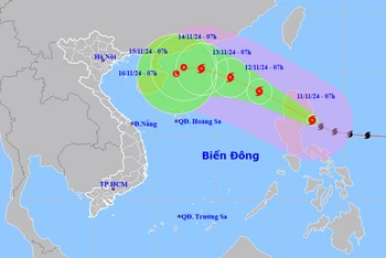 Vị trí và hướng di chuyển của bão Toraji. (Nguồn: nchmf.gov.vn)